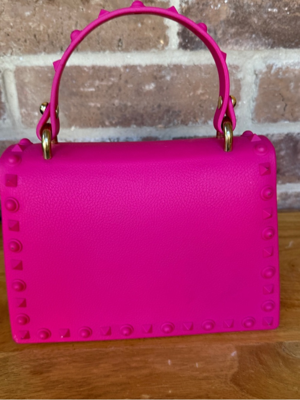 Studded 5” Mini Top-Handle Bag in Bright Pink - Picture 2 of 4